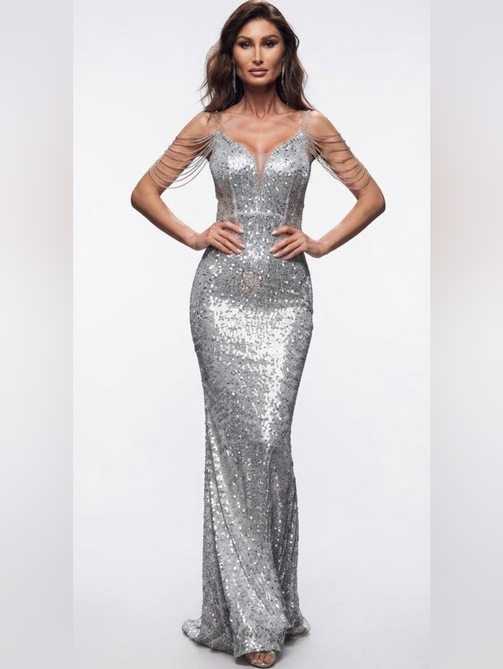 Dazzling Silver Sequin Maxi Dress CUSTOM MADE